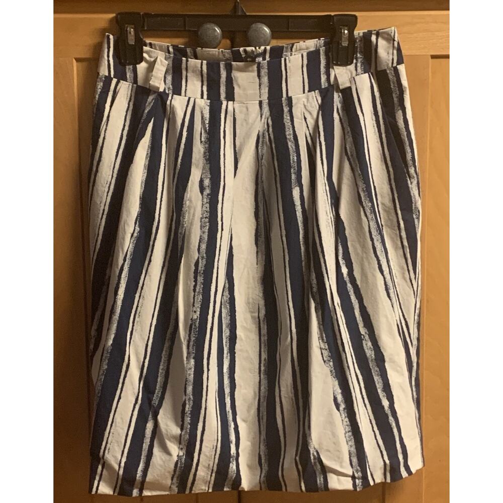 Pauw Amsterdam Skirt Size 1 Navy & Cream Knee Length w/ Zipper & Pleats